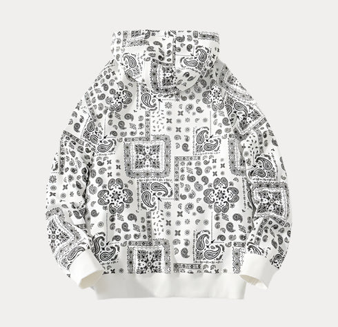 Paisley Pattern Bandana Print Knitted Hoodie